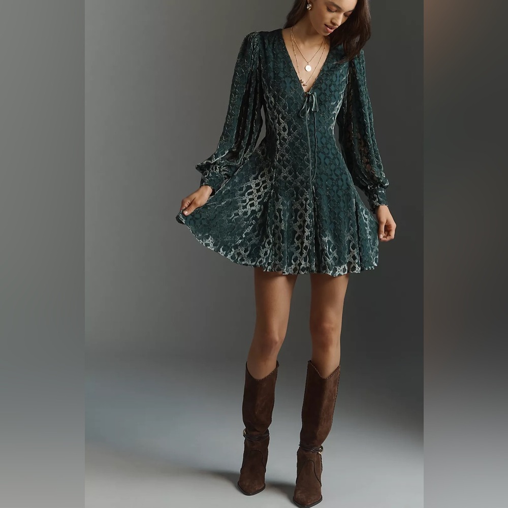 PAIGE Ambrose Long-Sleeve A-Line V-Neck Mini Dress